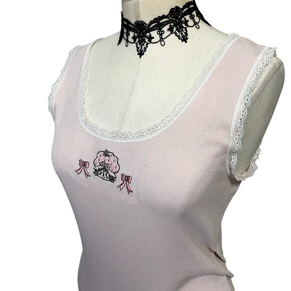 Cute Strawberry Shortcake Pink Lace Ribbed Tank Top Cottage Core Coquette Sz L - Picture 5 of 10